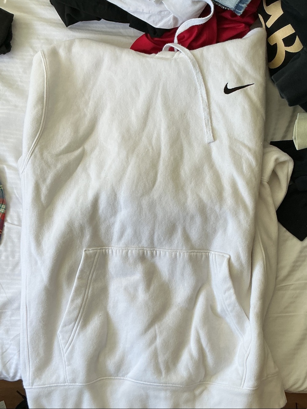 Nike White Zip-Up Sweater with Black Swoosh